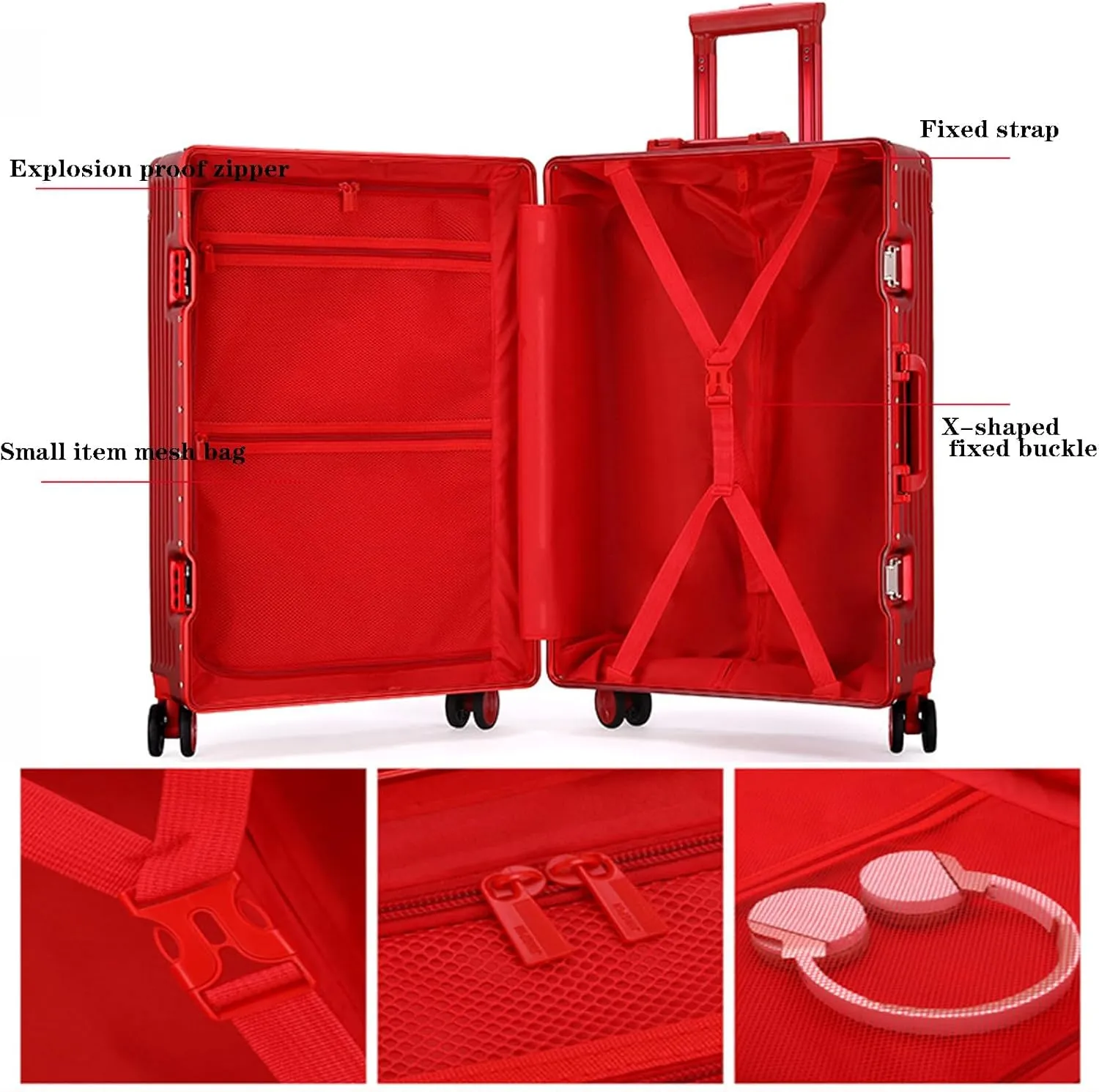 22in Aluminum Frame Carry-On Suitcase - Durable ABS PC with 4 Spinner Wheels, Blue Luggage for Travel(Blue,22in)