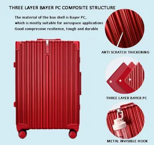 22in Aluminum Frame Carry-On Suitcase - Durable ABS PC with 4 Spinner Wheels, Blue Luggage for Travel(Blue,22in)