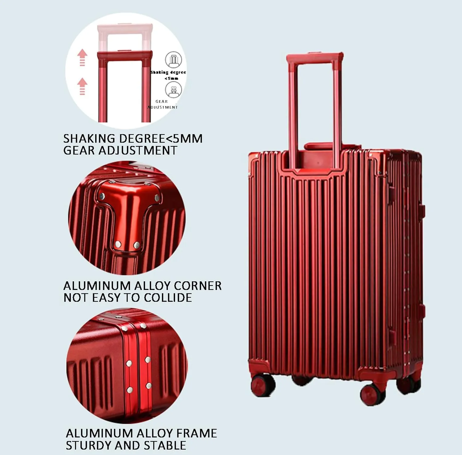 22in Aluminum Frame Carry-On Suitcase - Durable ABS PC with 4 Spinner Wheels, Blue Luggage for Travel(Blue,22in)