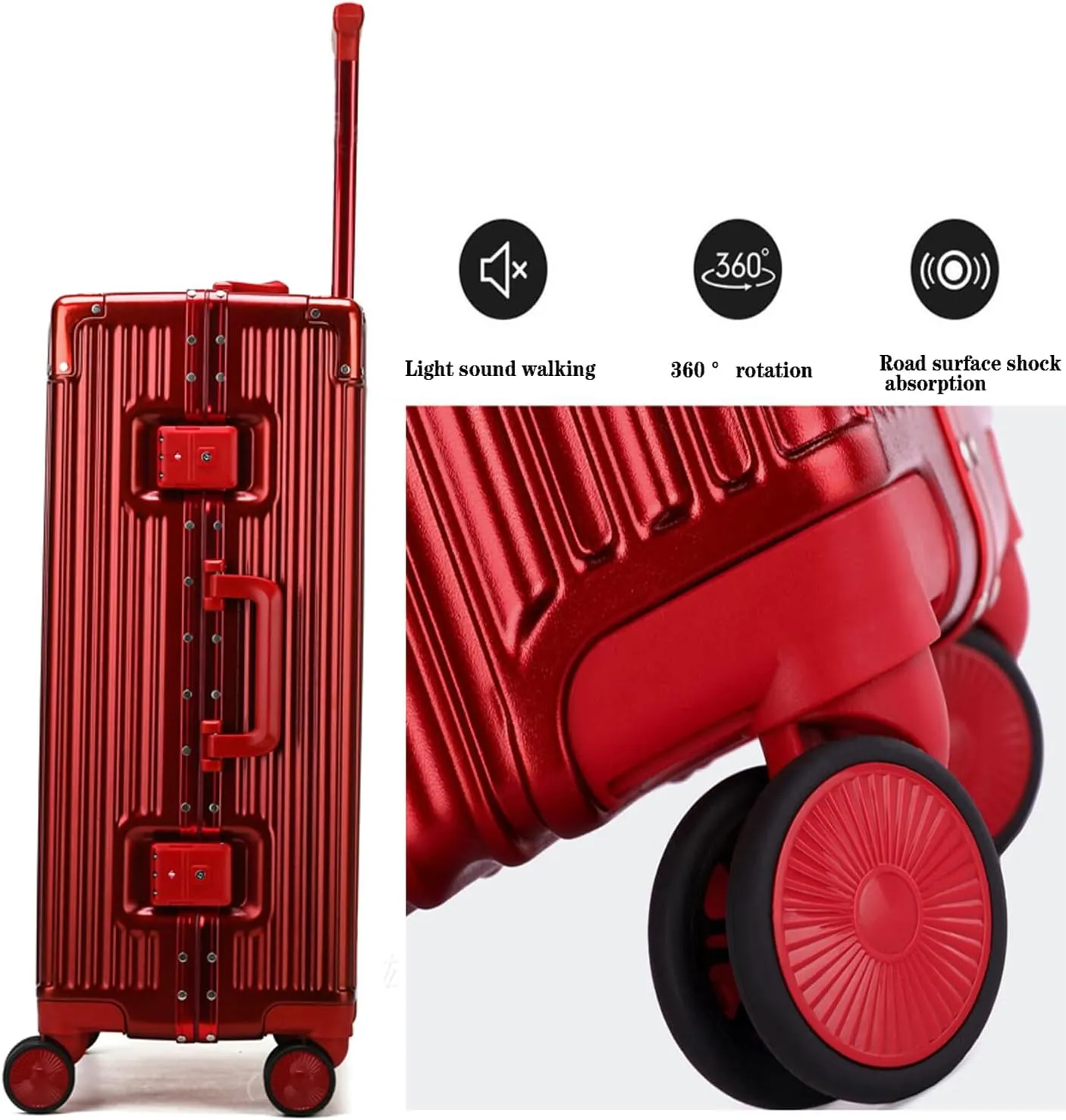 22in Aluminum Frame Carry-On Suitcase - Durable ABS PC with 4 Spinner Wheels, Blue Luggage for Travel(Red,22in)