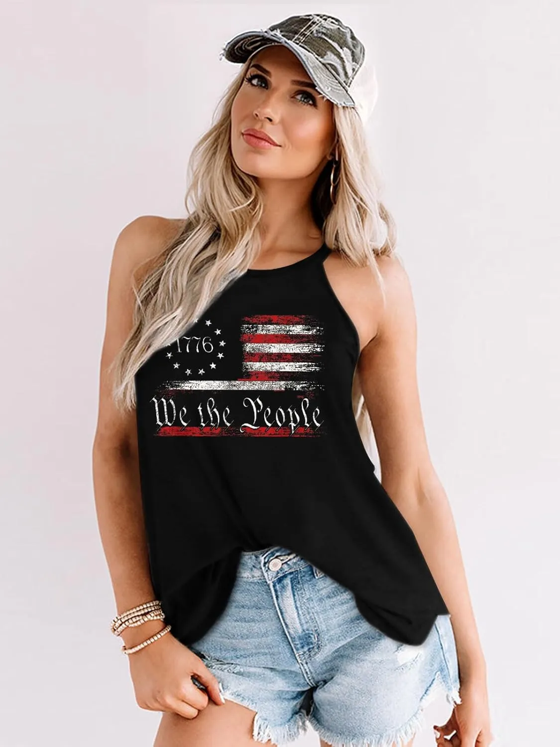 4th of July Tank Tops for Women American Flag Patriotic Halter Top Summer USA Independence Day Sleeveless Shirts