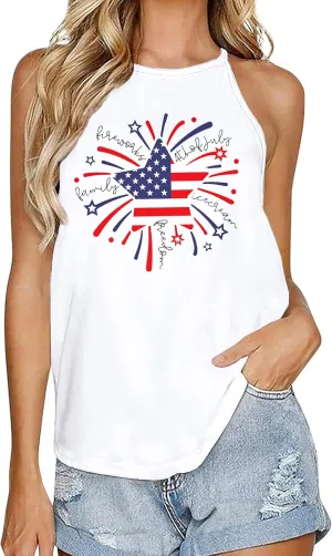 4th of July Tank Tops for Women American Flag Patriotic Halter Top Summer USA Independence Day Sleeveless Shirts