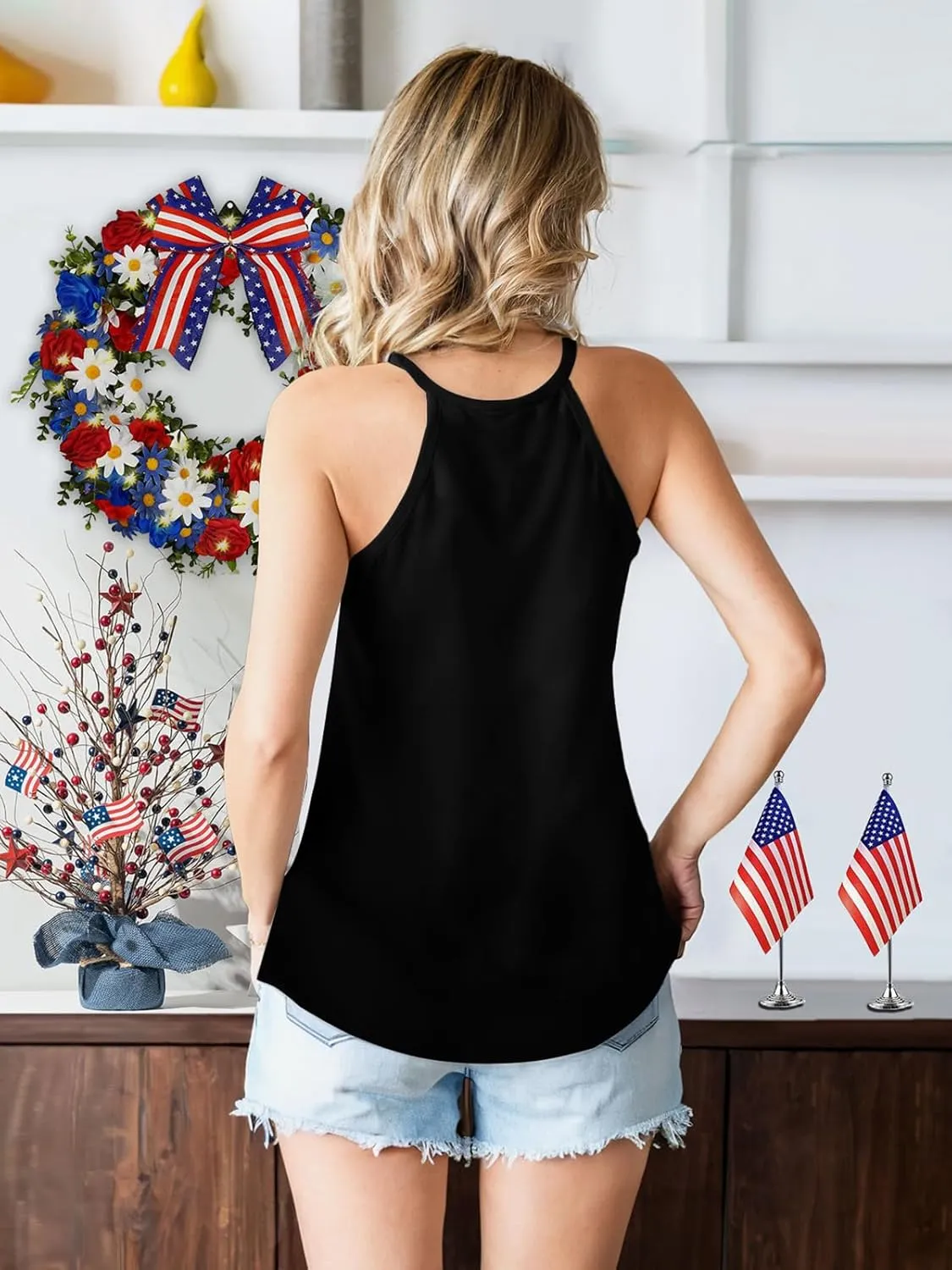 4th of July Tank Tops for Women American Flag Patriotic Halter Top Summer USA Independence Day Sleeveless Shirts