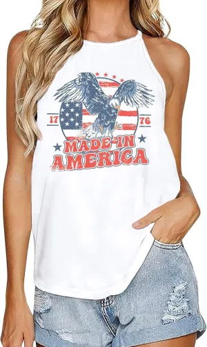 4th of July Tank Tops for Women American Flag Patriotic Halter Top Summer USA Independence Day Sleeveless Shirts