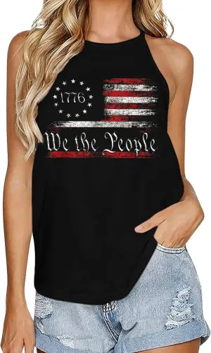 4th of July Tank Tops for Women American Flag Patriotic Halter Top Summer USA Independence Day Sleeveless Shirts