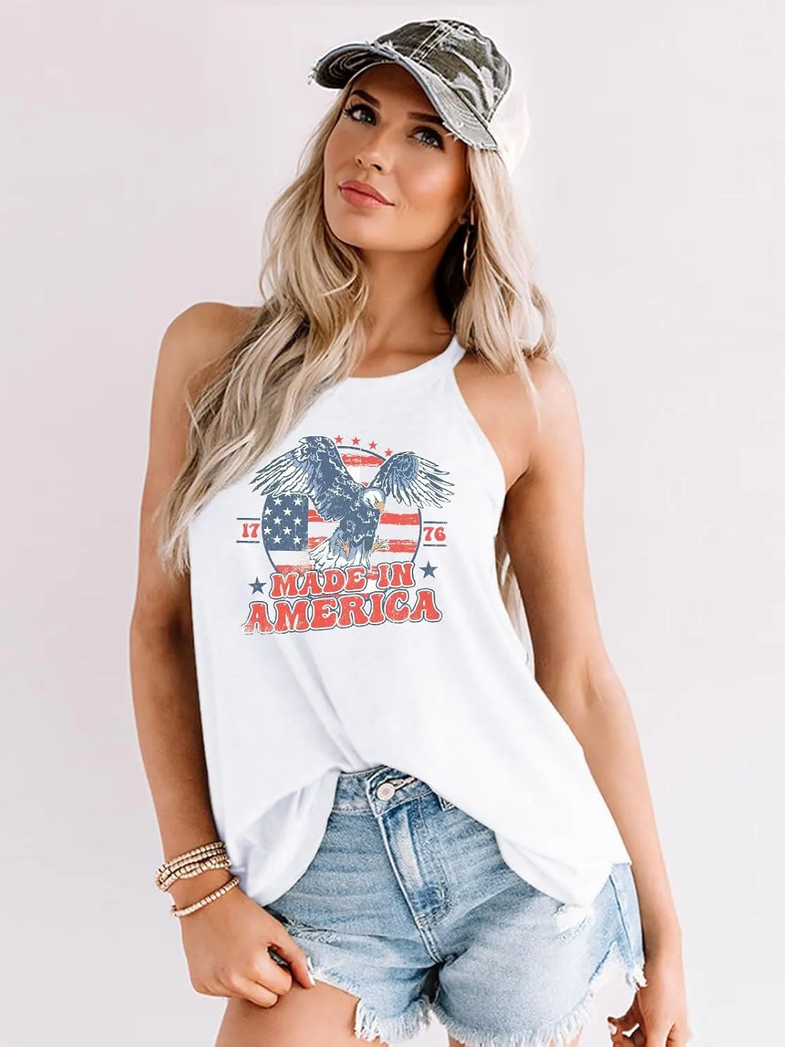 4th of July Tank Tops for Women American Flag Patriotic Halter Top Summer USA Independence Day Sleeveless Shirts