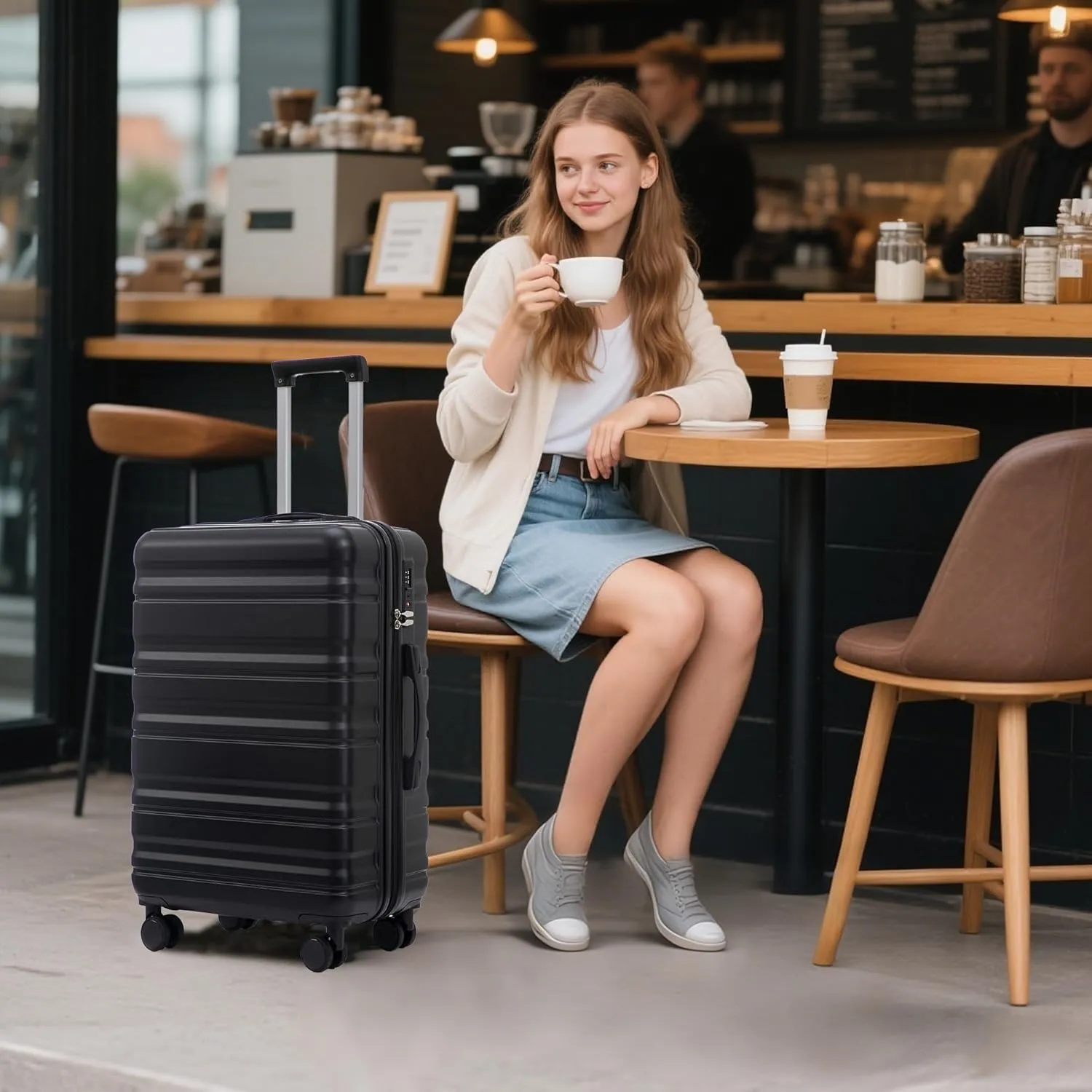 ABS Spinner Wheel Luggage - Carry-On Suitcase with TSA Lock, Durable & Waterproof, Large Capacity, Ergonomic Handle, Black