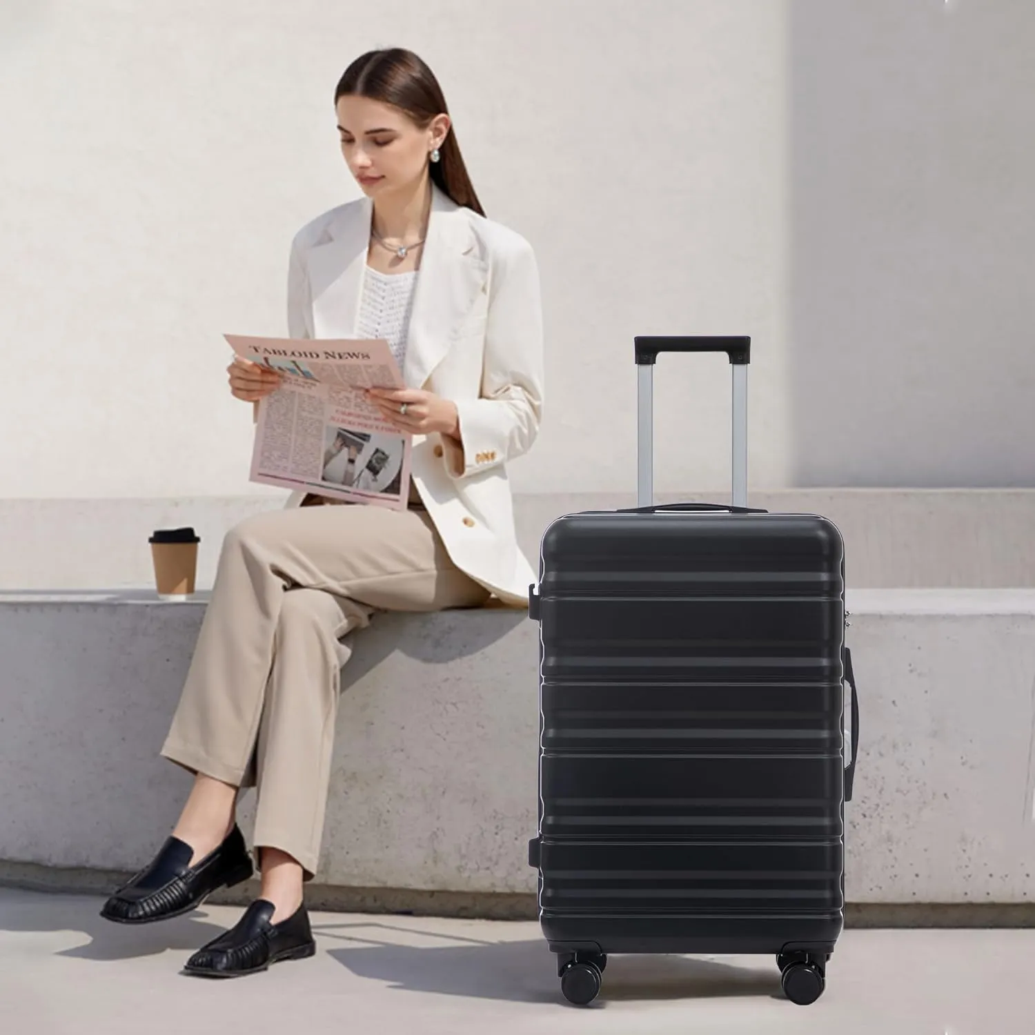 ABS Spinner Wheel Luggage - Carry-On Suitcase with TSA Lock, Durable & Waterproof, Large Capacity, Ergonomic Handle, Black