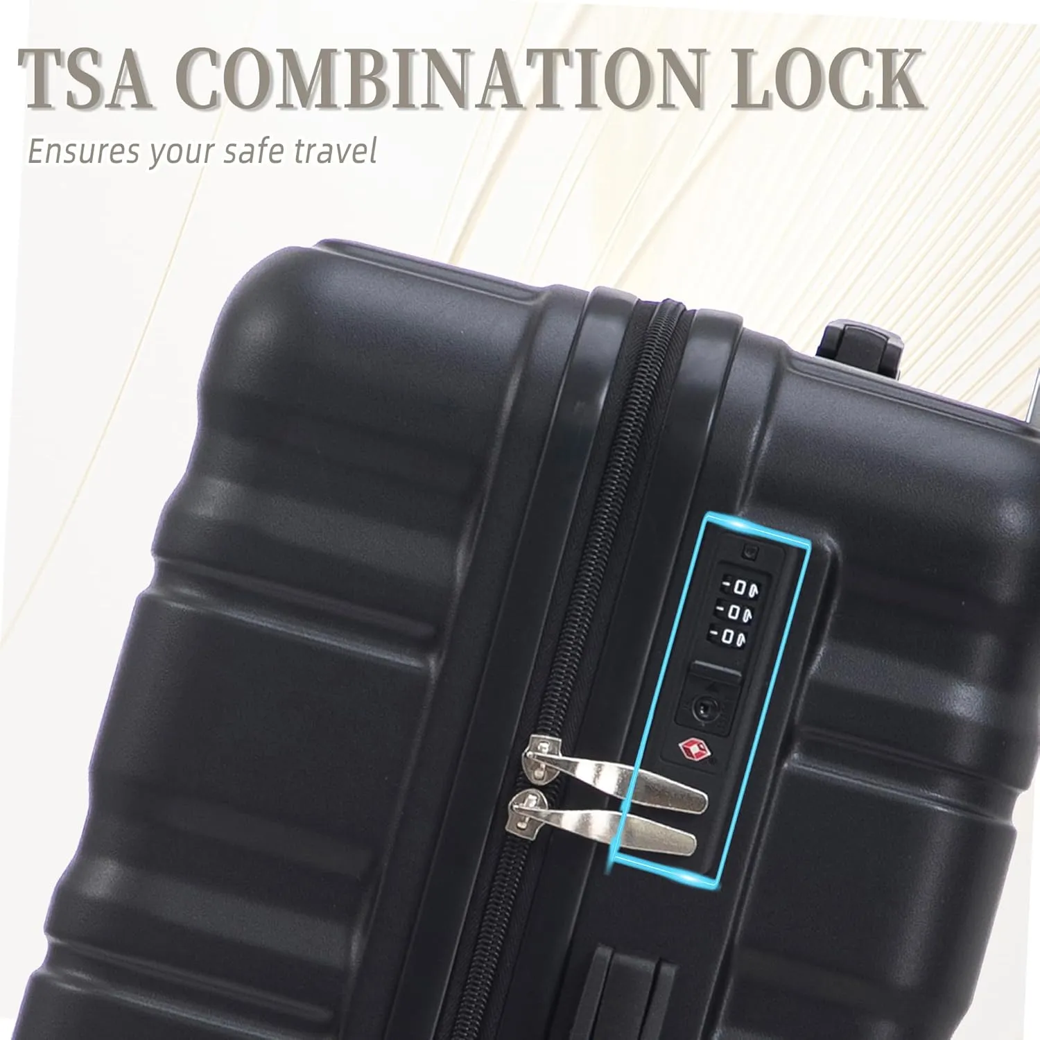 ABS Spinner Wheel Luggage - Carry-On Suitcase with TSA Lock, Durable & Waterproof, Large Capacity, Ergonomic Handle, Black
