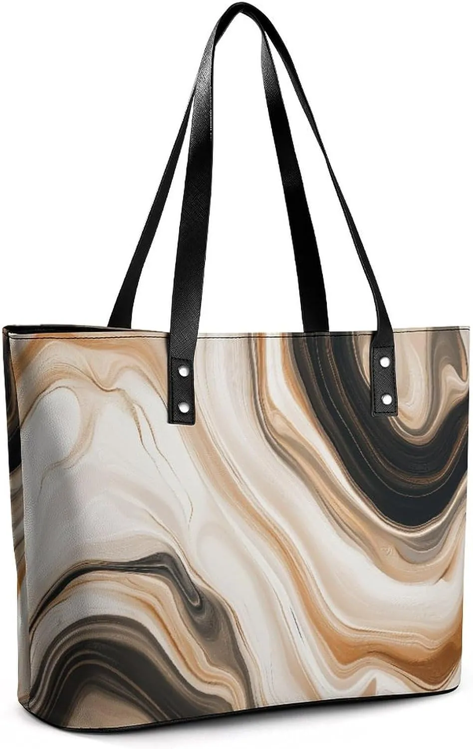 Abstract Brown Black Marble Texture Women Soft Leather Handbags Tote Purses Shoulder Bucket Bags