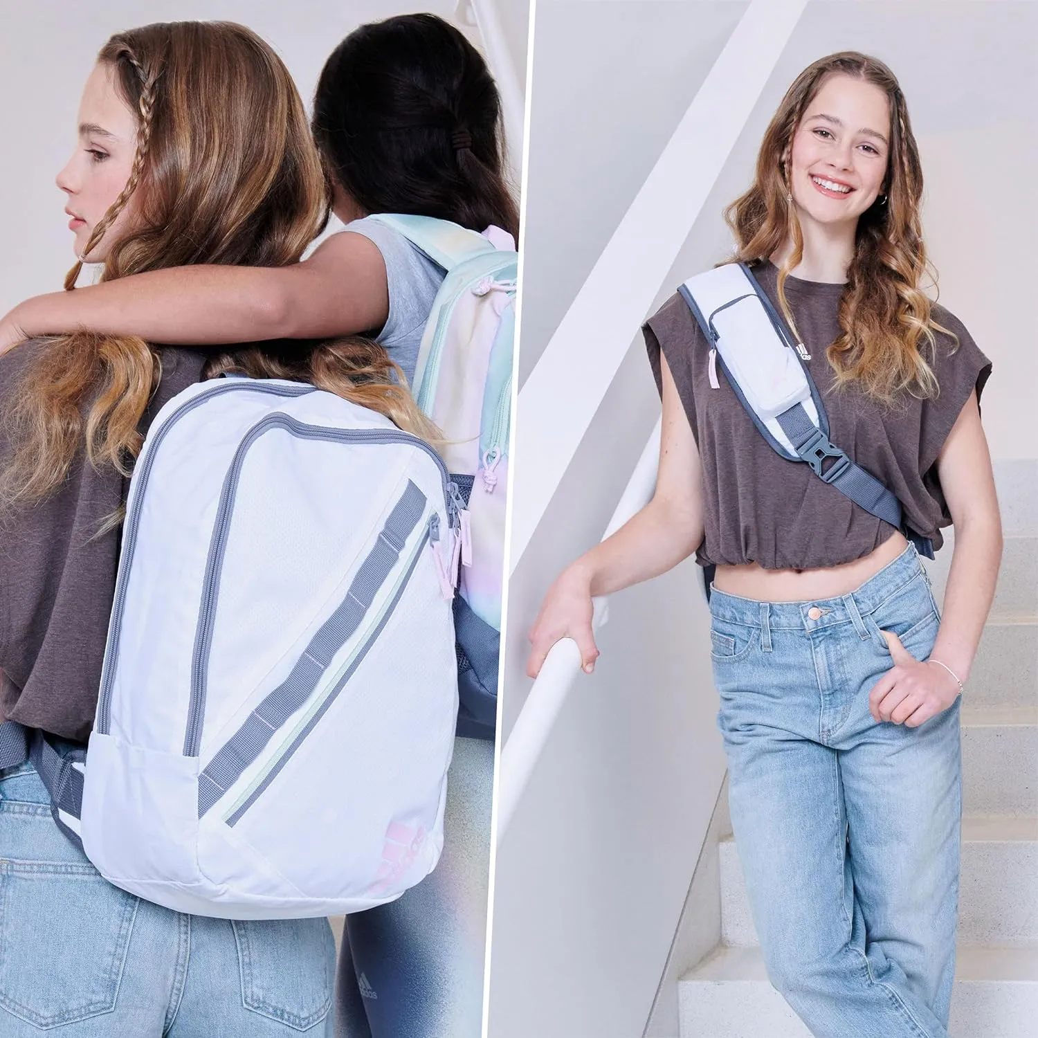 adidas Prime Sling-Single Strap Crossbody Backpack, White/Grey/Orchid Fusion Purple, One Size