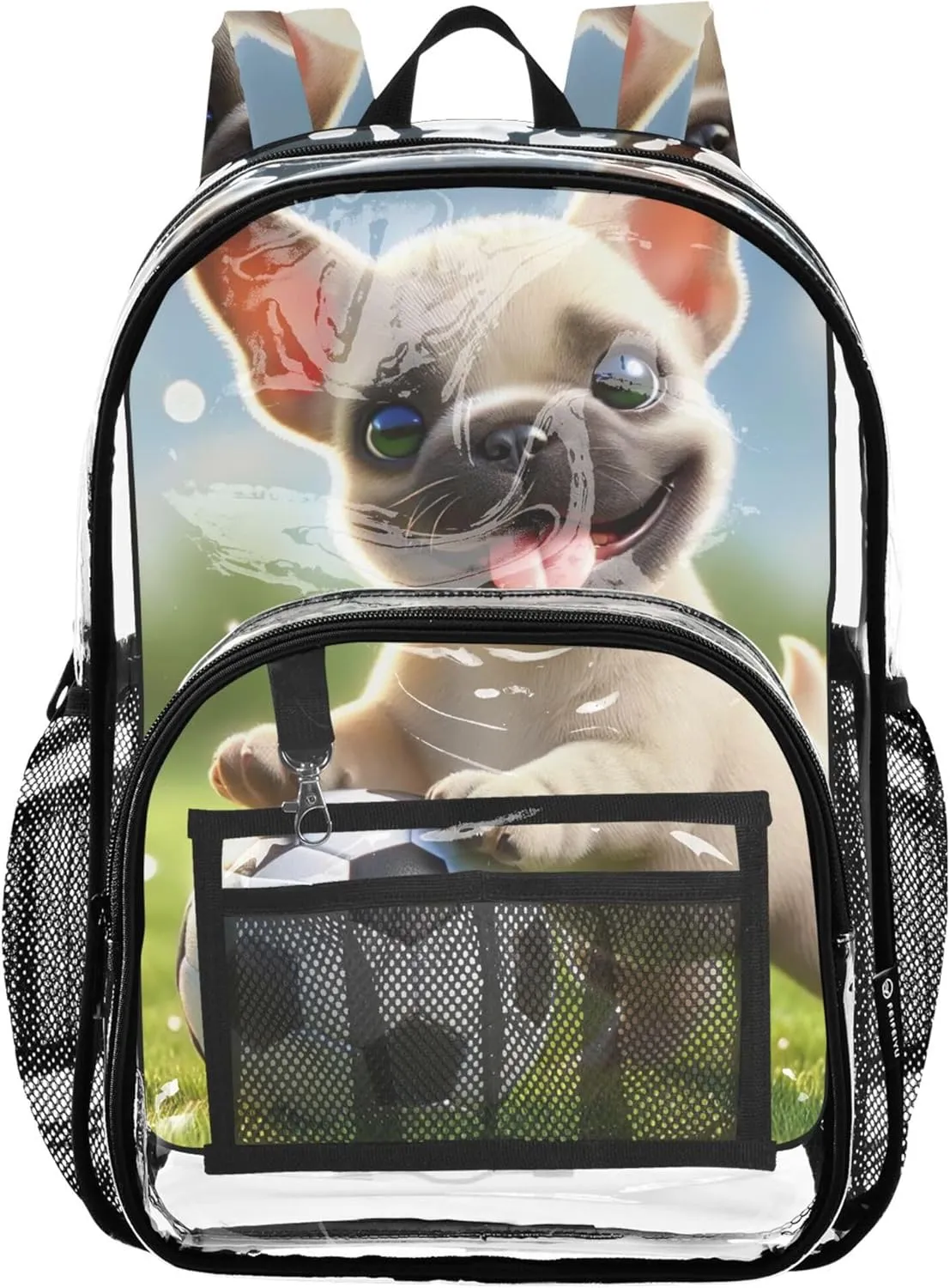 Adorable Bulldog Puppy Women Clear Backpack Cute Kids Backpack for Girls School Clear Plastic Bag Pvc
