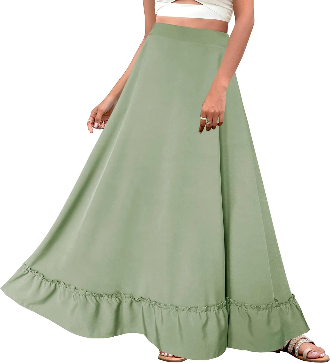 Afibi Women Plus Size Maxi Skirt Vintage High Waist Long Skirt with Pockets