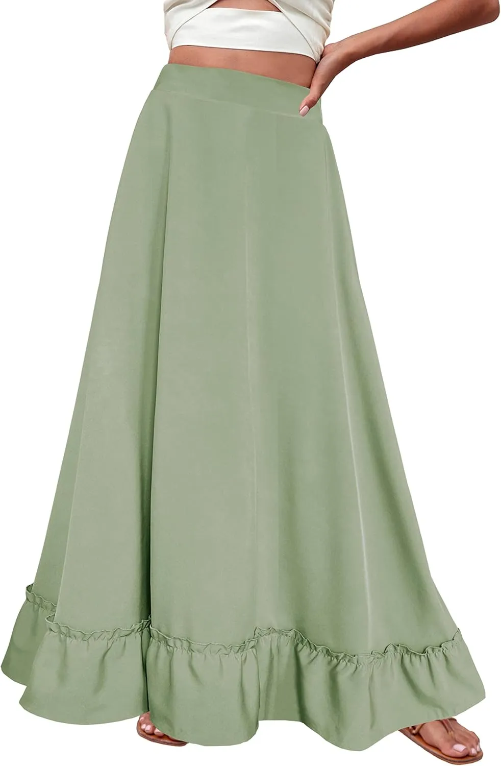 Afibi Women Plus Size Maxi Skirt Vintage High Waist Long Skirt with Pockets