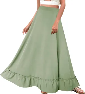 Afibi Women Plus Size Maxi Skirt Vintage High Waist Long Skirt with Pockets