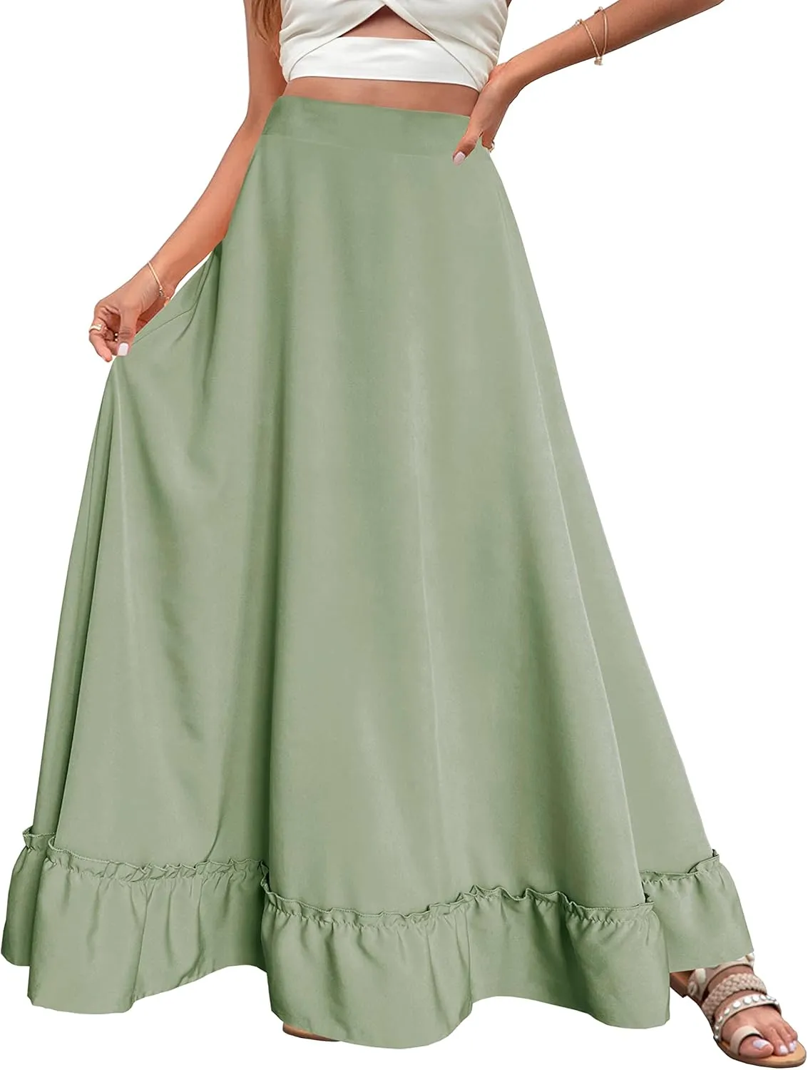 Afibi Women Plus Size Maxi Skirt Vintage High Waist Long Skirt with Pockets