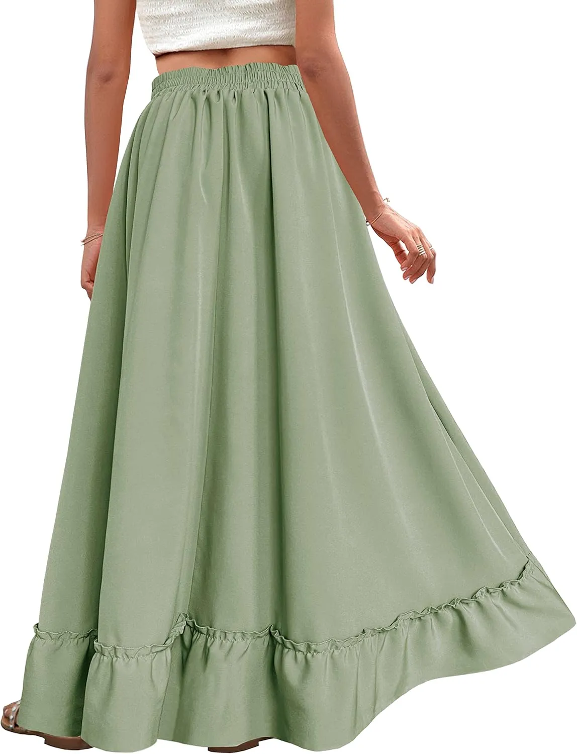 Afibi Women Plus Size Maxi Skirt Vintage High Waist Long Skirt with Pockets