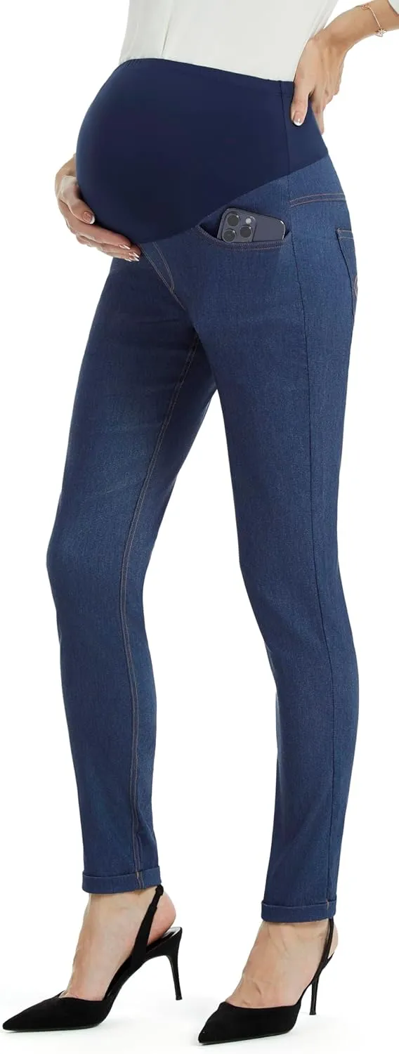 AFITNE Women's Maternity Jeans Over The Belly Stretchy Pull On High Waist Skinny Pregnancy Denim Pants with Pockets 28/30