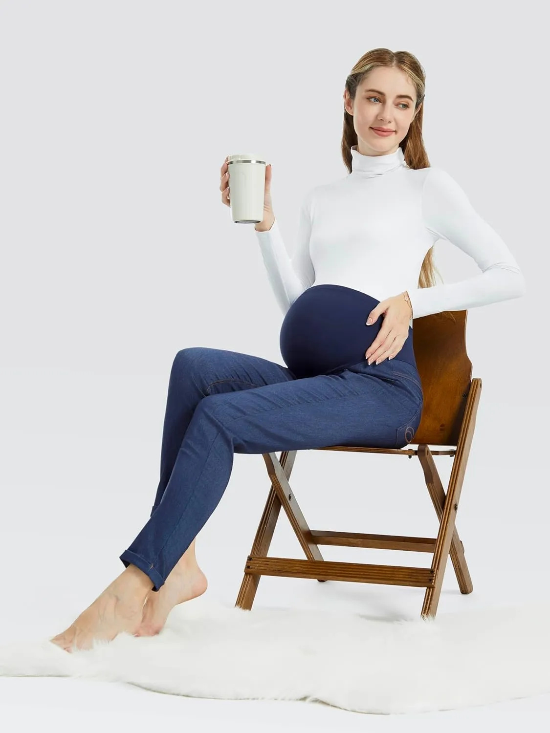 AFITNE Women's Maternity Jeans Over The Belly Stretchy Pull On High Waist Skinny Pregnancy Denim Pants with Pockets 28/30