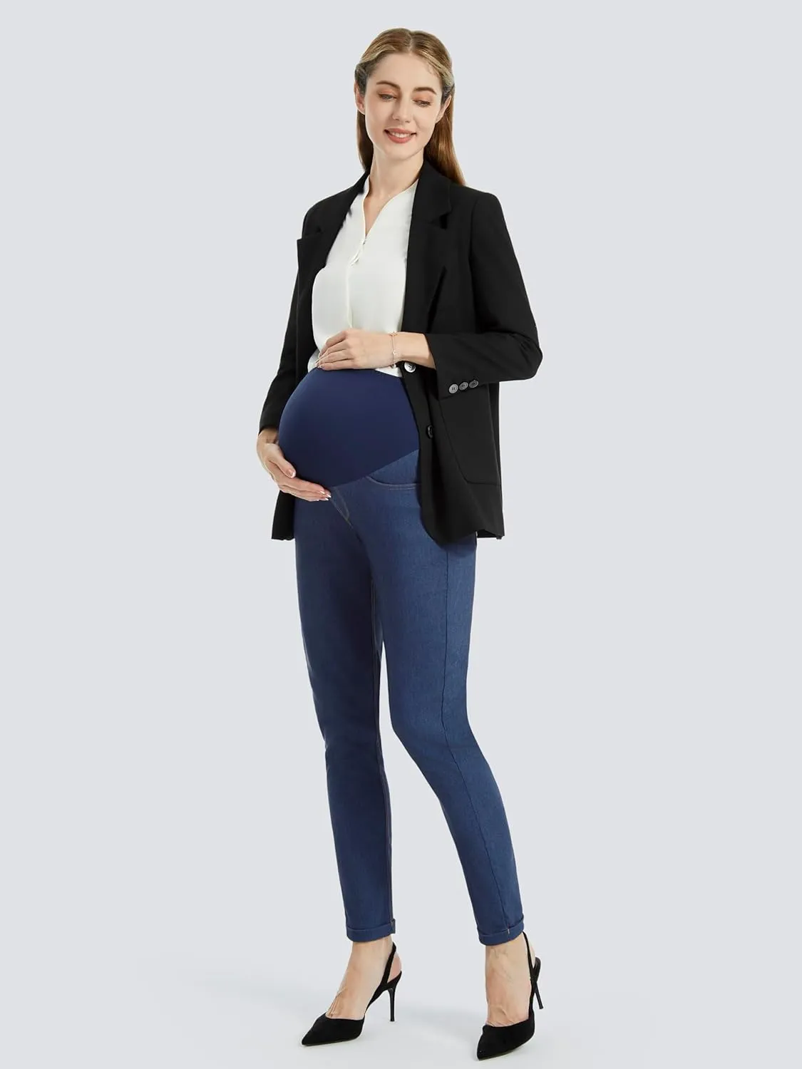 AFITNE Women's Maternity Jeans Over The Belly Stretchy Pull On High Waist Skinny Pregnancy Denim Pants with Pockets 28/30