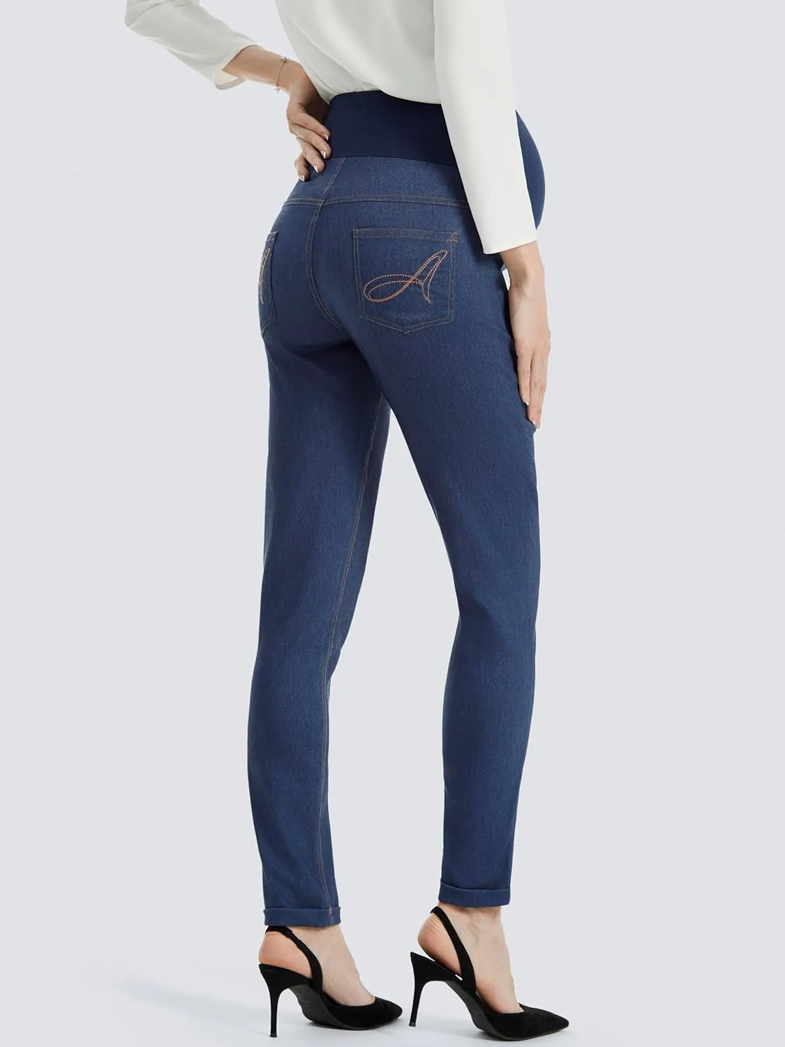 AFITNE Women's Maternity Jeans Over The Belly Stretchy Pull On High Waist Skinny Pregnancy Denim Pants with Pockets 28/30