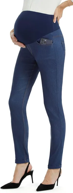 AFITNE Women's Maternity Jeans Over The Belly Stretchy Pull On High Waist Skinny Pregnancy Denim Pants with Pockets 28/30