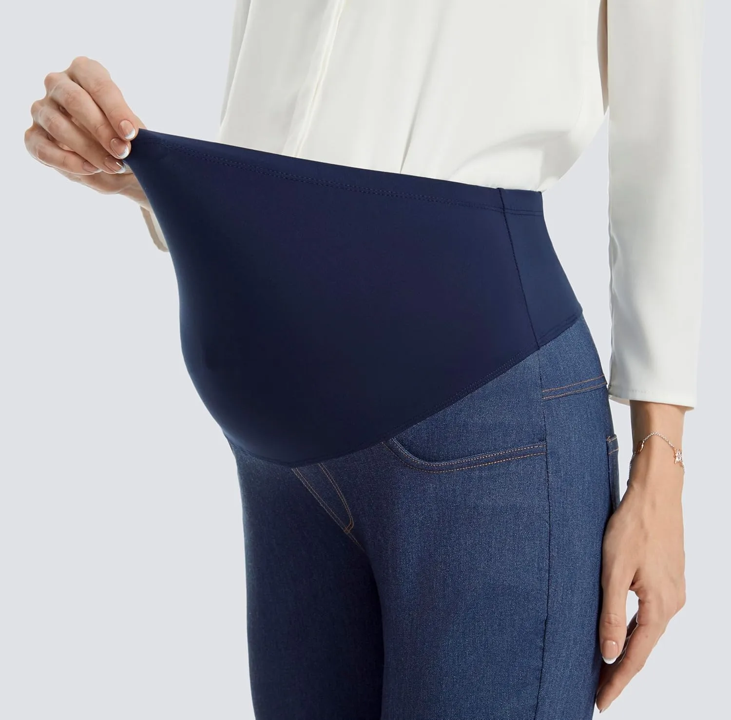 AFITNE Women's Maternity Jeans Over The Belly Stretchy Pull On High Waist Skinny Pregnancy Denim Pants with Pockets 28/30
