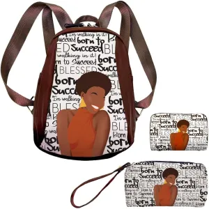 African American Expressions Born to Succeed Backpack Set - Includes Backpack, Pouch, and Card Holder - Perfect for Travelers - BPS01