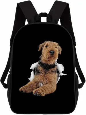 Airedale Backpack Daypack Lovely Dog Print Bookbag Laptop Bag For Work Travel Hiking 17 Inch Black Lightweight Style 3