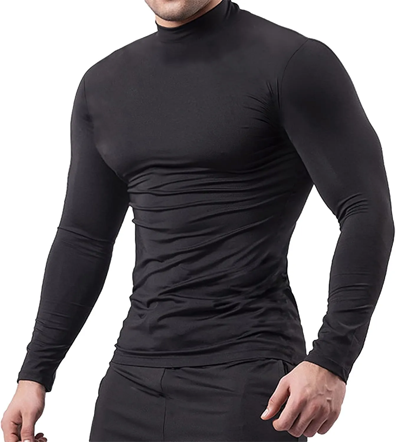 ANUFER Mens 3 Pack Long Sleeve Compression Shirts - Sports Running Base Layer Tops - Thermal Mock Neck Undershirts