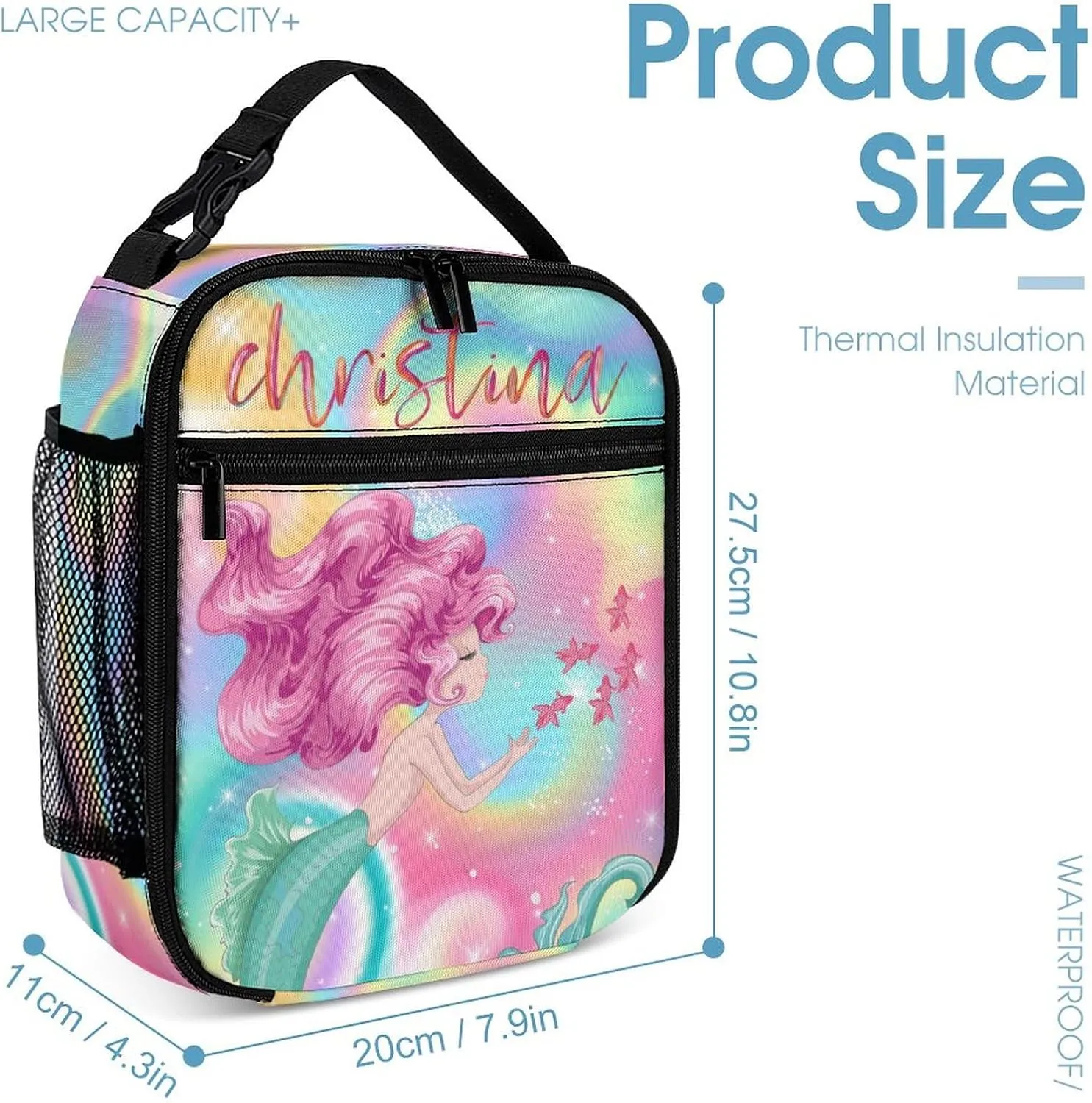 Artsadd Custom Backpack with Name Personalized Mermaid Name Backpack Travel Laptop Backpack 3 Piece Backpack Set