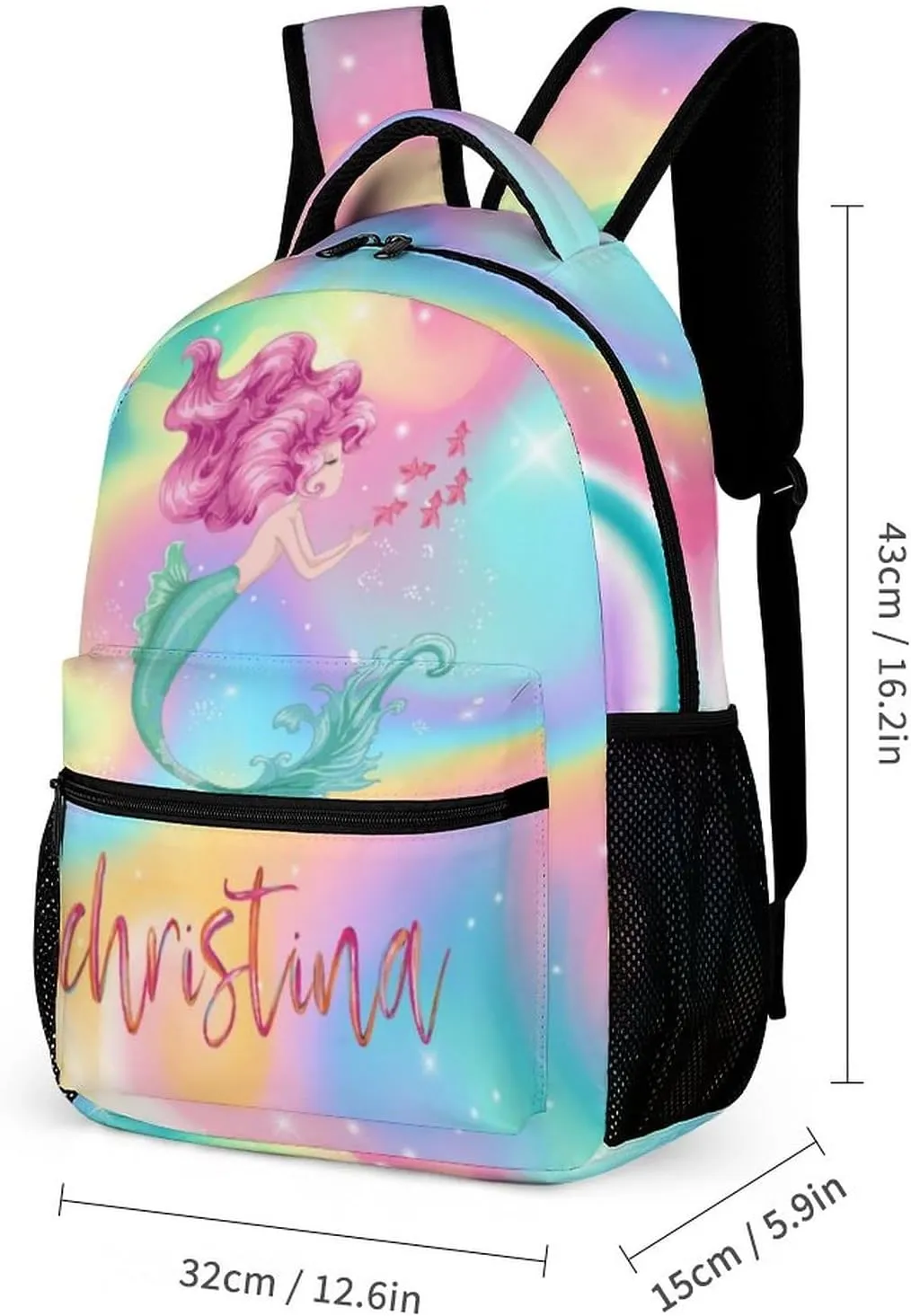 Artsadd Custom Backpack with Name Personalized Mermaid Name Backpack Travel Laptop Backpack 3 Piece Backpack Set