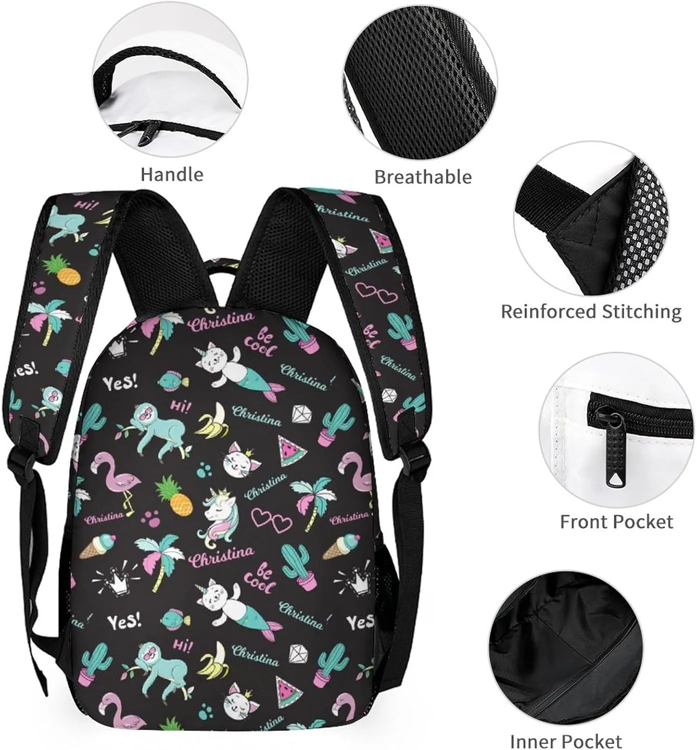 Artsadd Custom Backpack with Name Personalized Your Black Backpack Travel Laptop Backpack 3 Piece Backpack Set