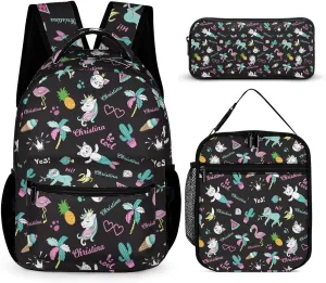 Artsadd Custom Backpack with Name Personalized Your Black Backpack Travel Laptop Backpack 3 Piece Backpack Set