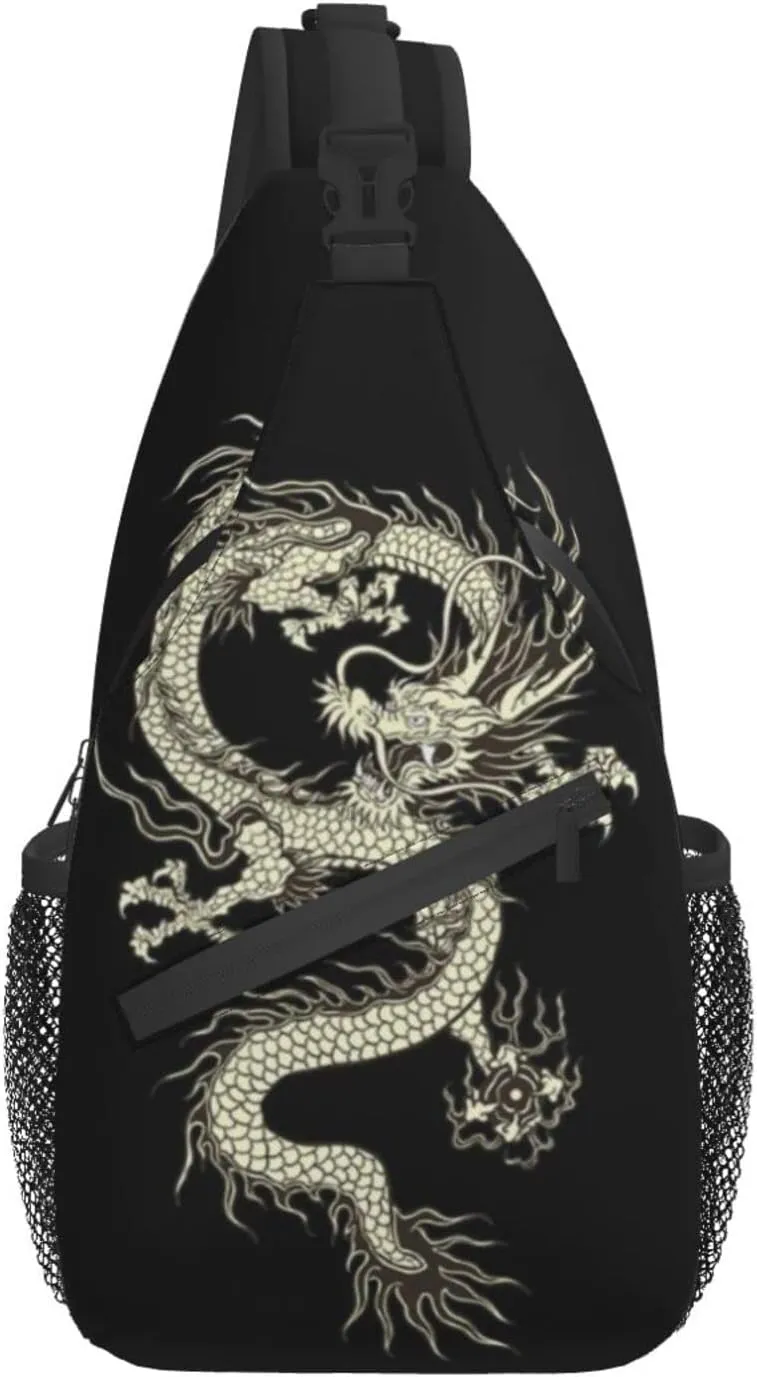 ASYG Dragon Pattern Sling Bag Crossbody Chest Daypack Casual Backpack Cool Shoulder Bag For Travel Hiking Sport Gym