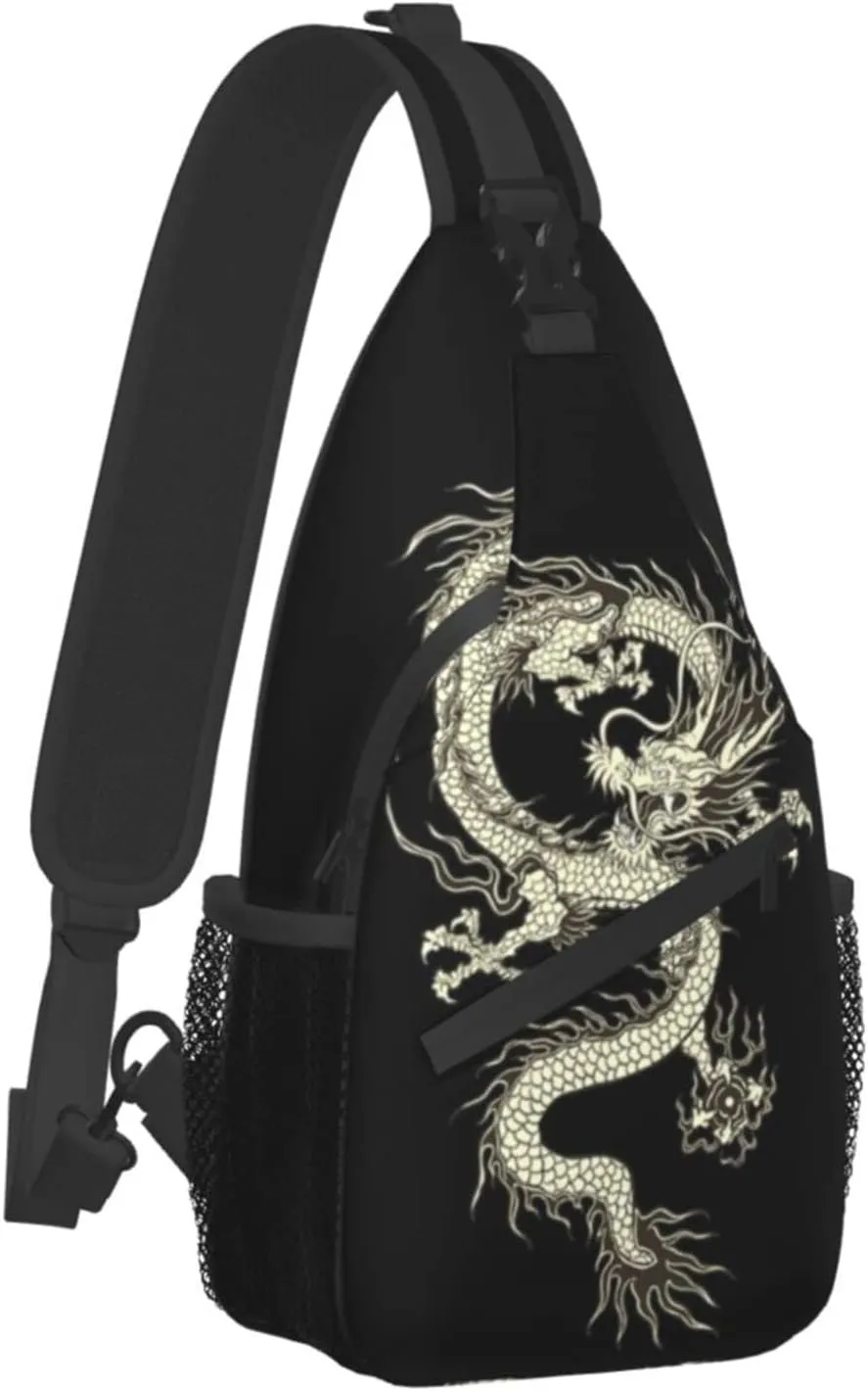 ASYG Dragon Pattern Sling Bag Crossbody Chest Daypack Casual Backpack Cool Shoulder Bag For Travel Hiking Sport Gym