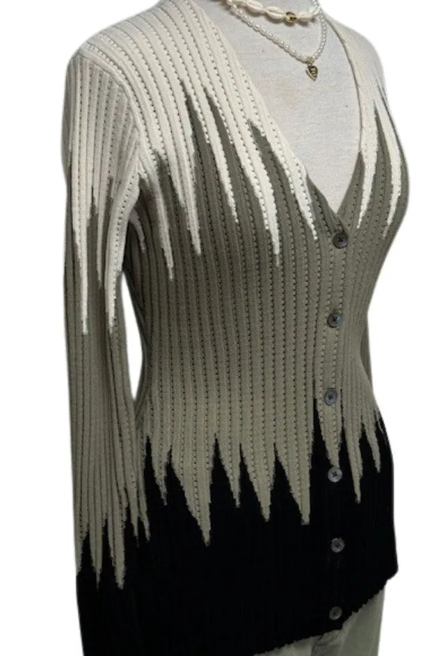 Autumn Cashmere - Zig Zag Stitch V Neck Cardigan - Khaki