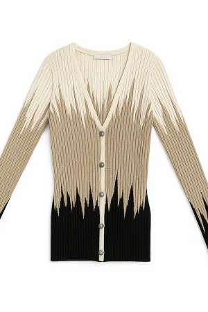 Autumn Cashmere - Zig Zag Stitch V Neck Cardigan - Khaki