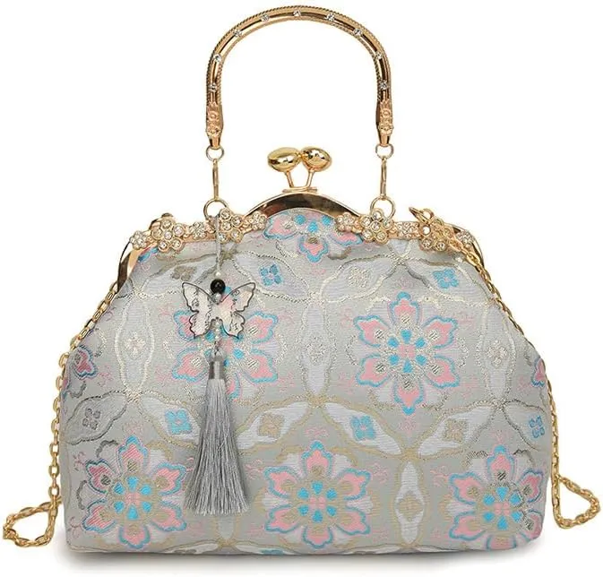 Bag Women's Cheongsam Hanfu Crossbody Handbag Bag Jacquard Bronzing Plum Blossom Begonia Heavy Industry Gold Handmade