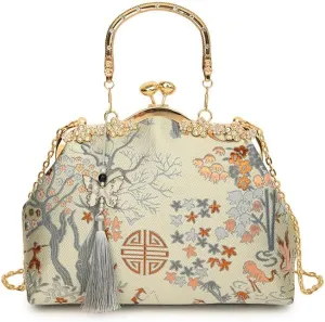 Bag Women's Cheongsam Hanfu Crossbody Handbag Bag Jacquard Bronzing Plum Blossom Begonia Heavy Industry Gold Handmade