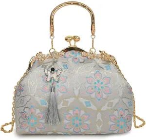 Bag Women's Cheongsam Hanfu Crossbody Handbag Bag Jacquard Bronzing Plum Blossom Begonia Heavy Industry Gold Handmade