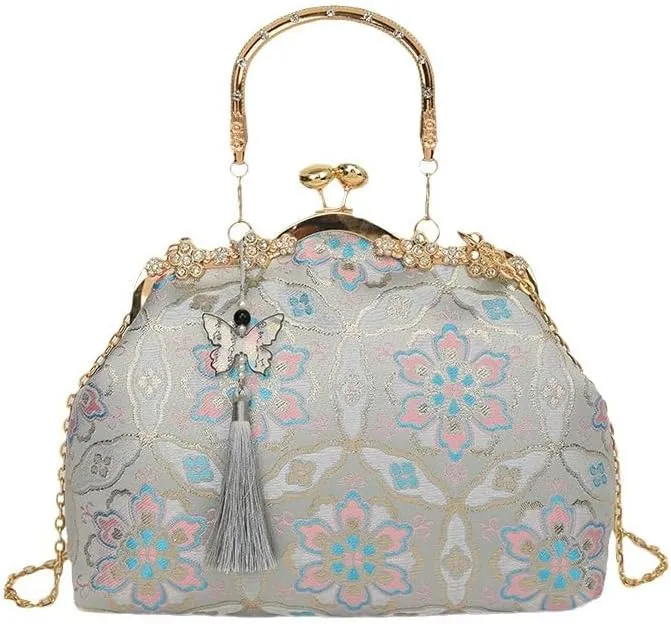 Bag Women's Cheongsam Hanfu Crossbody Handbag Bag Jacquard Bronzing Plum Blossom Begonia Heavy Industry Gold Handmade
