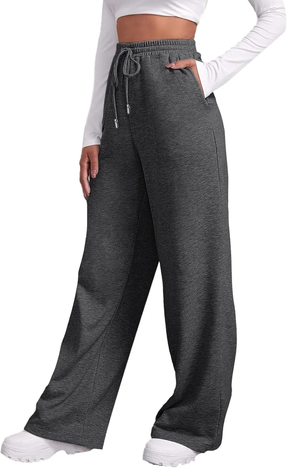 Baggy Sweatpants for Women Elastic High Waist Drawstring Straight Wide Leg Lounge Pants Open Bottom Athletic Joggers Trousers