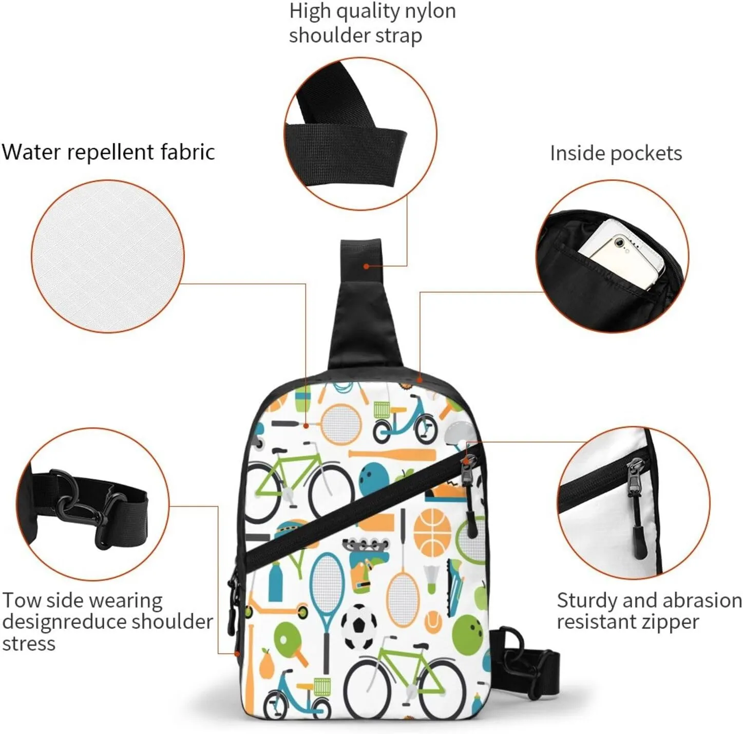 Ball Shuttlecocks Bowling Tennis Baseball Sling Bag for Men Women, Small Crossbody Sling Backpack Shoulder Chest Bag, Anti Theft Travel Hiking Sports