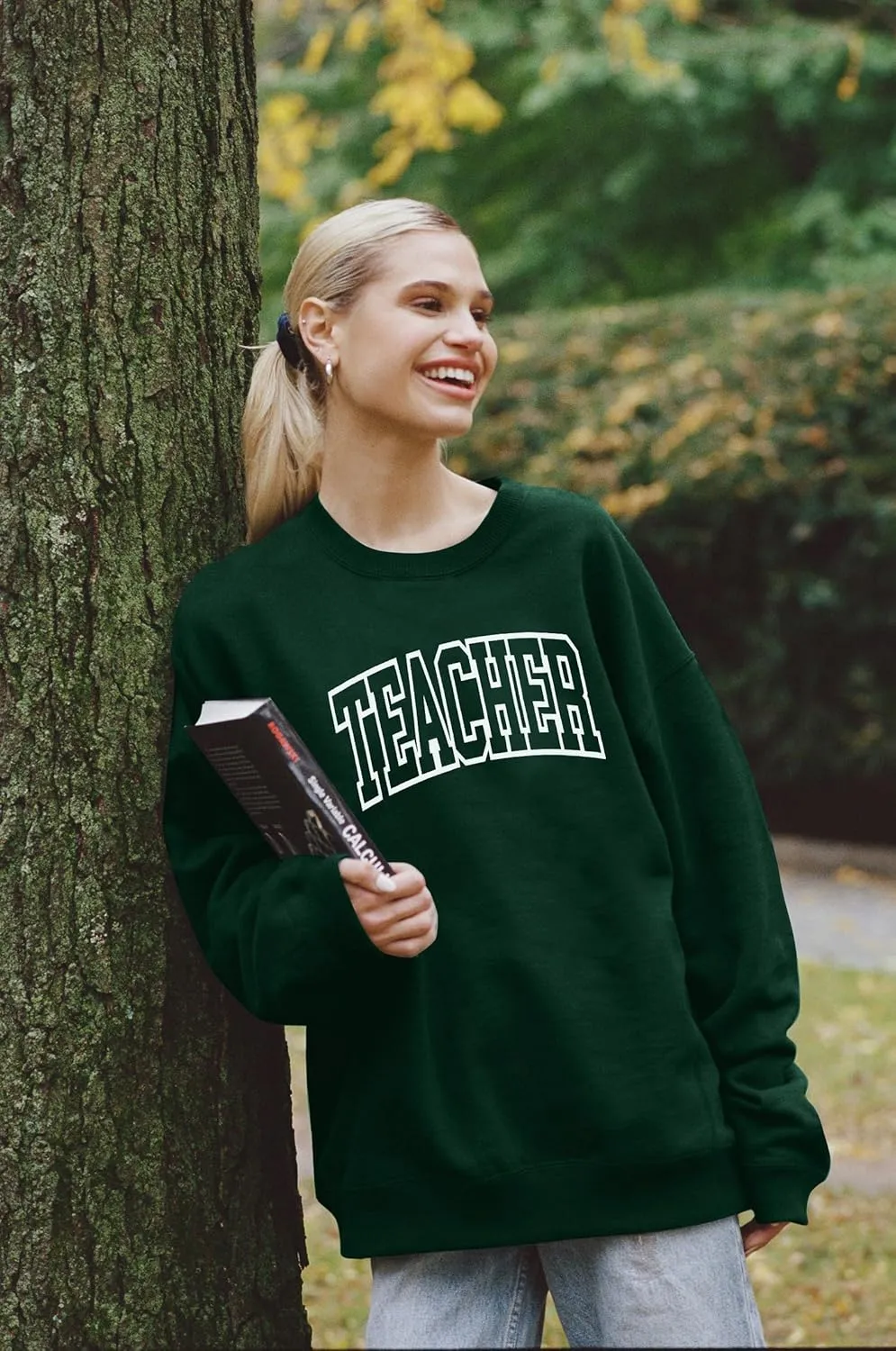 BANGELY Teacher Sweatshirt Women Oversized Retro Teach Crewneck Shirt Embroidery Teacher Life Pullover Long Sleeve Tops