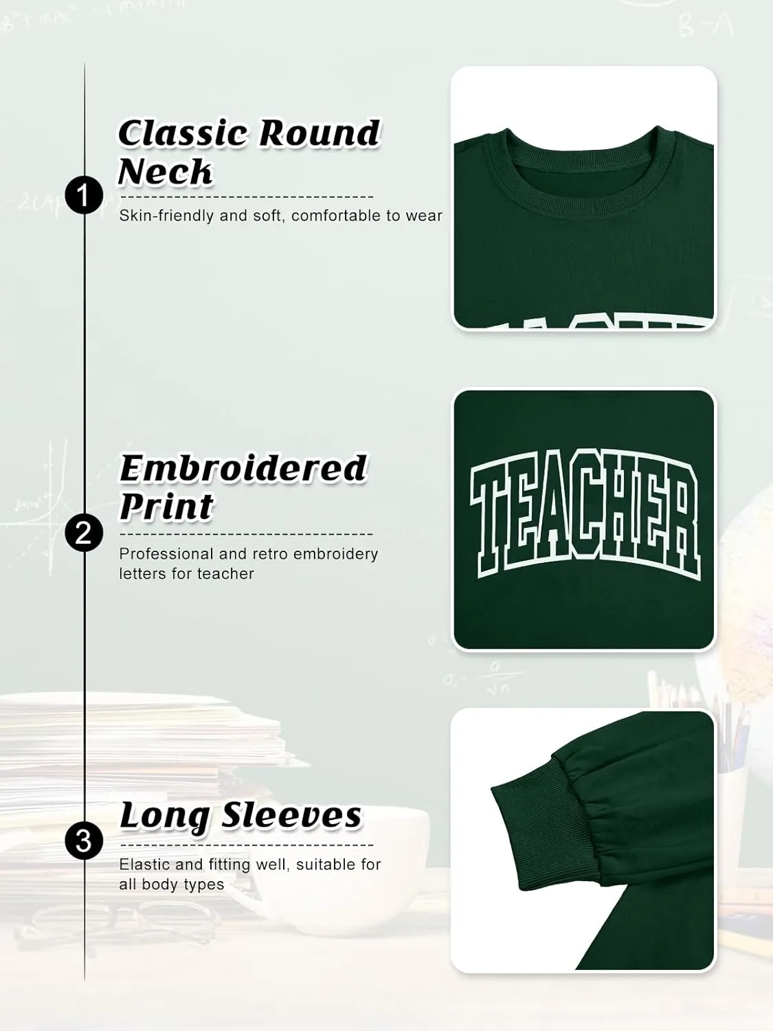 BANGELY Teacher Sweatshirt Women Oversized Retro Teach Crewneck Shirt Embroidery Teacher Life Pullover Long Sleeve Tops