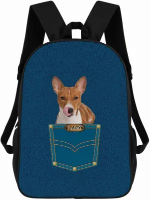 Basenji Backpack Bookbag Custom Blue Jeans Print Daypack Laptop Bag for Work Travel Hiking 17 Inch Lightweight Style 2