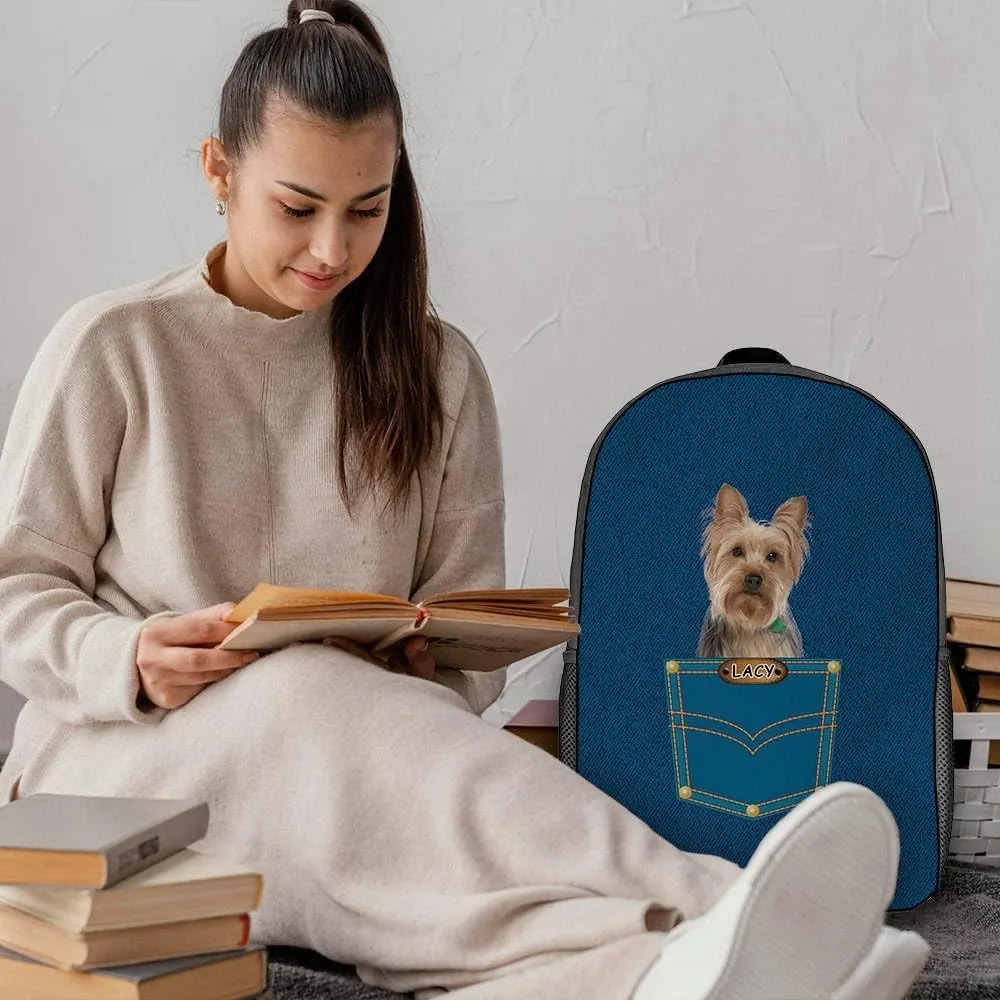 Basenji Backpack Bookbag Custom Blue Jeans Print Daypack Laptop Bag for Work Travel Hiking 17 Inch Lightweight Style 2