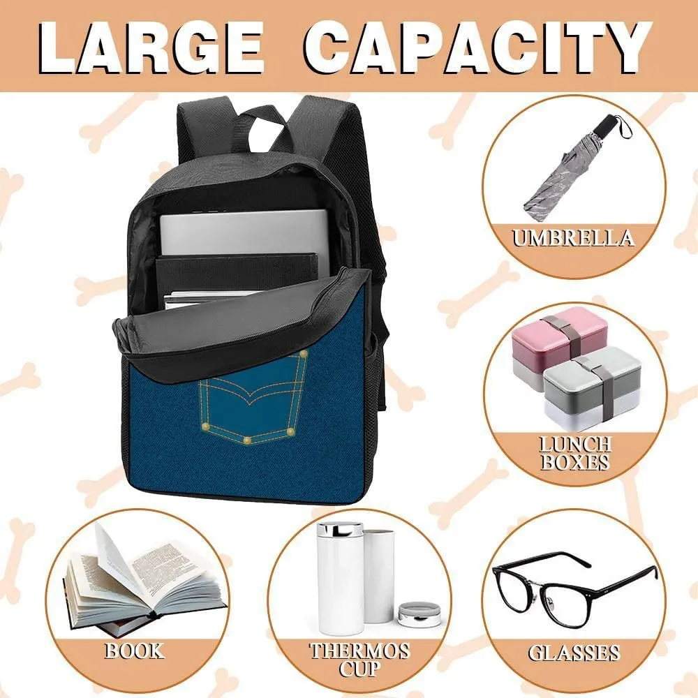 Basenji Backpack Bookbag Custom Blue Jeans Print Daypack Laptop Bag for Work Travel Hiking 17 Inch Lightweight Style 2