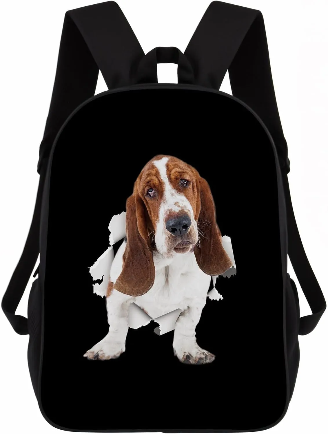 Basset Hound Backpack Daypack Lovely Dog Print Bookbag Laptop Bag For Work Travel Hiking 17 Inch Black Lightweight Style 1